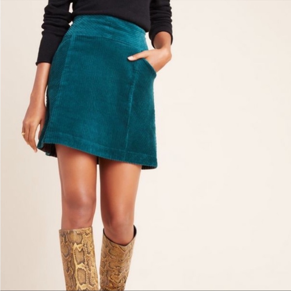Anthropologie Maeve Corduroy Green Skirt